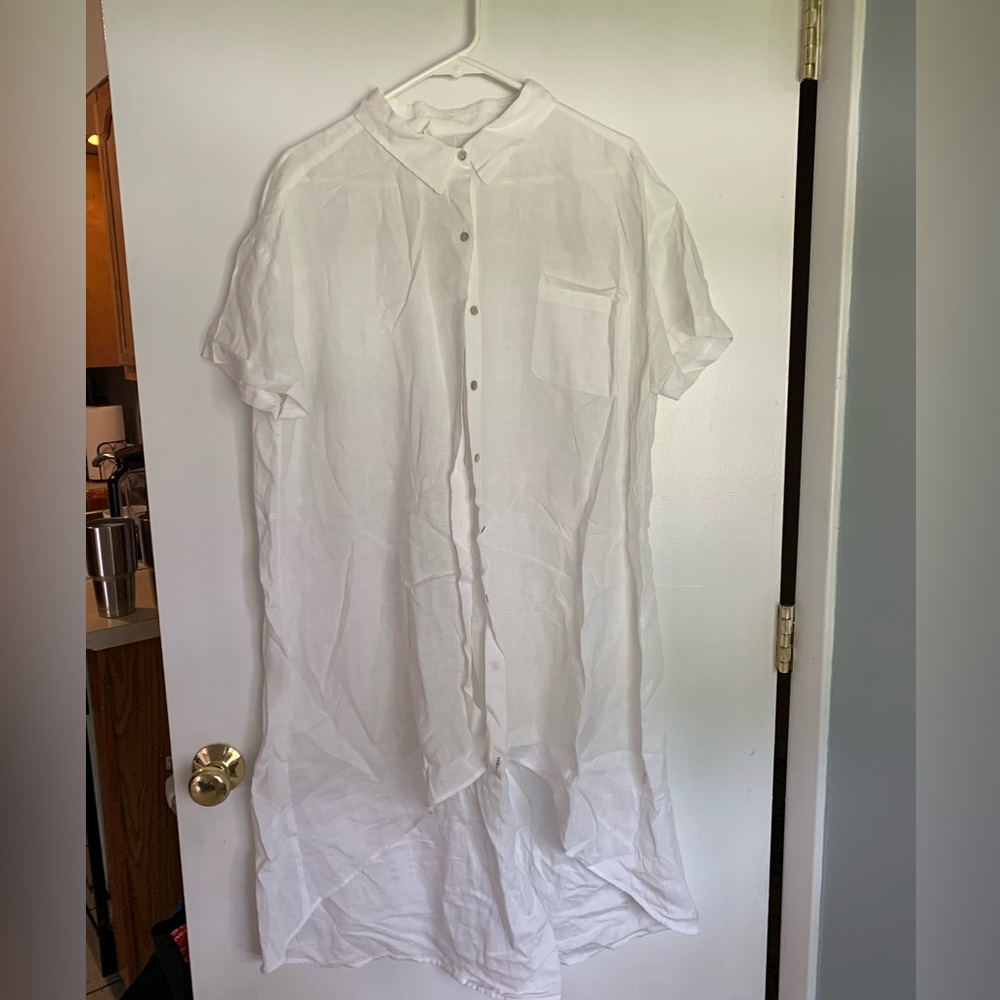 Eileen Fisher White Large High Low Button Down White Top